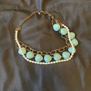Turquoise , metal and pearl necklace